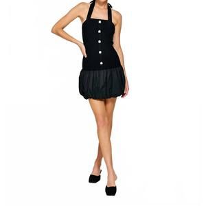 NEW LINE AND DOT ramona mixed media balloon dress in black